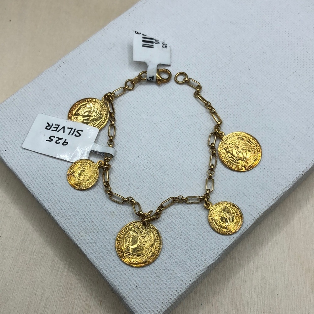 Davero Italy Gold Over Sterling Silver 925 Coin Charm Bracelet Elegant Dainty